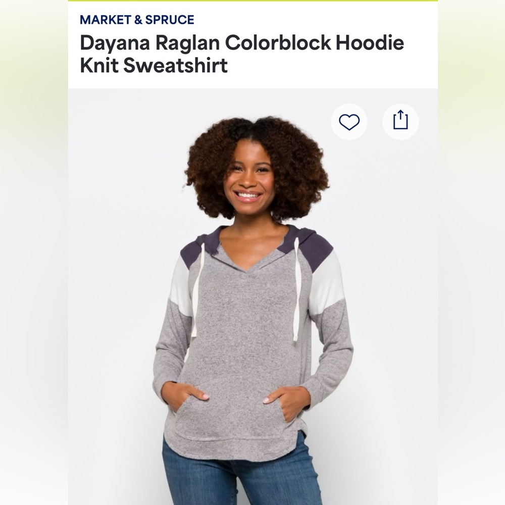 Market & Spruce Heather Gray Hoodie with Navy Hood and Cream Accents